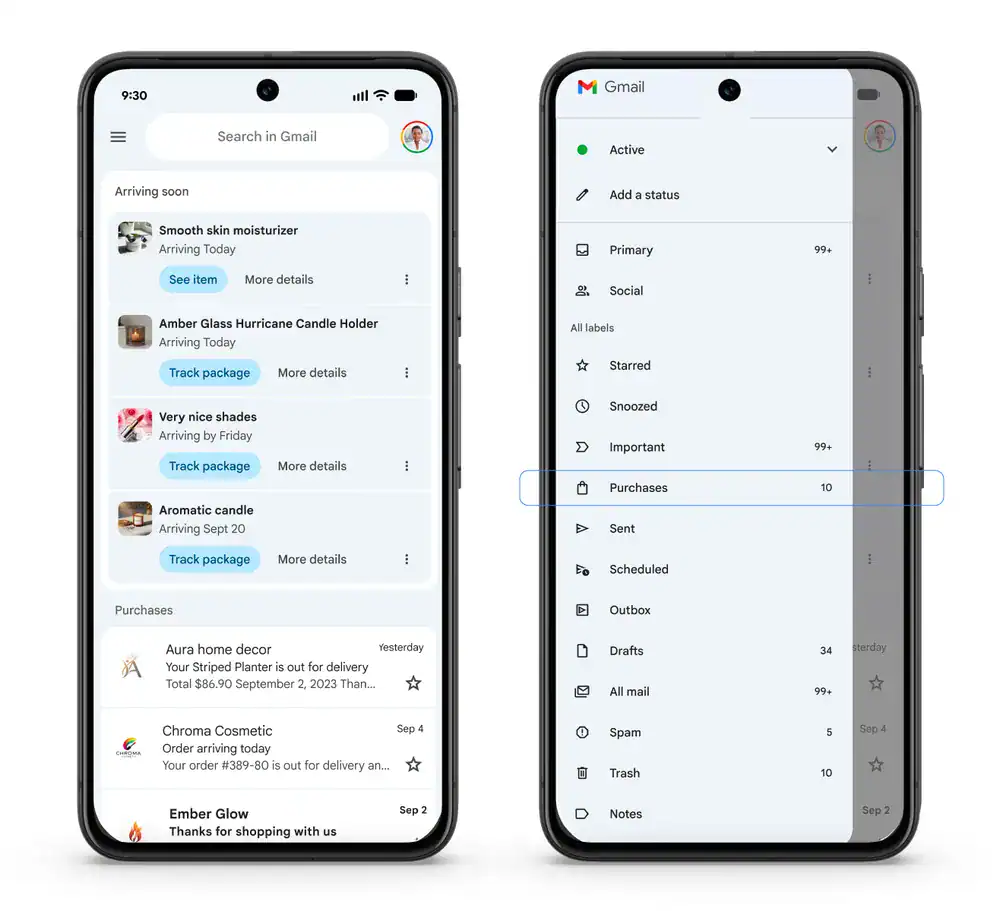Nová obrazovka Gmail sledujúca vaše nákupy
